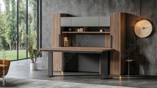 A stylish home interior showcasing a cabinet with a hidden dining table extension