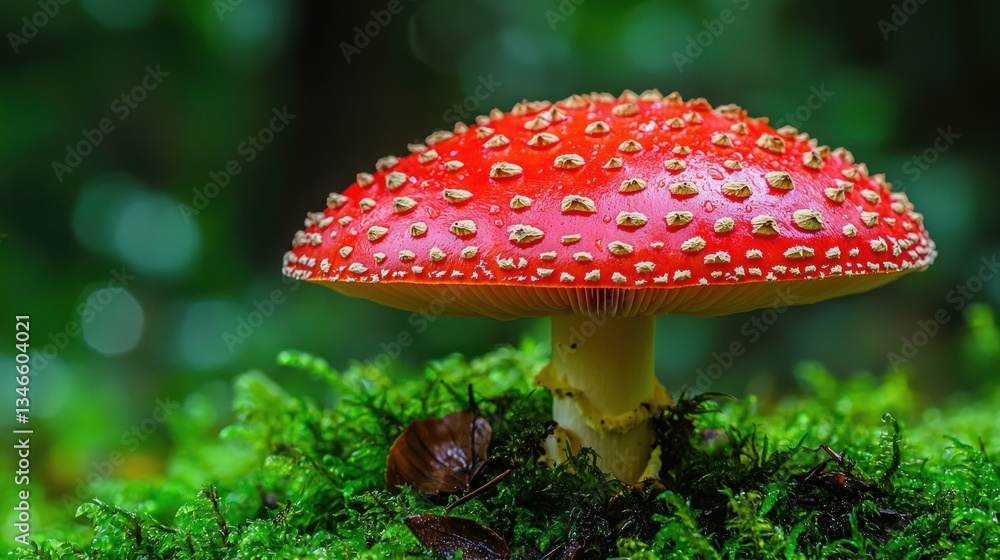 Fototapeta premium Vibrant red mushroom in forest