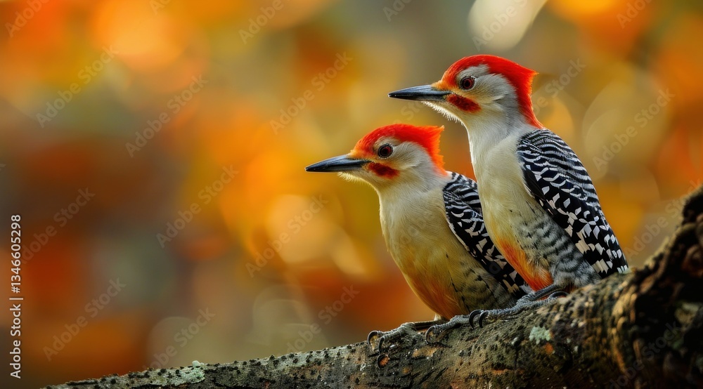 Two Woodpeckers Perched on a Branch Two Woodpeckers Perched on a Branch