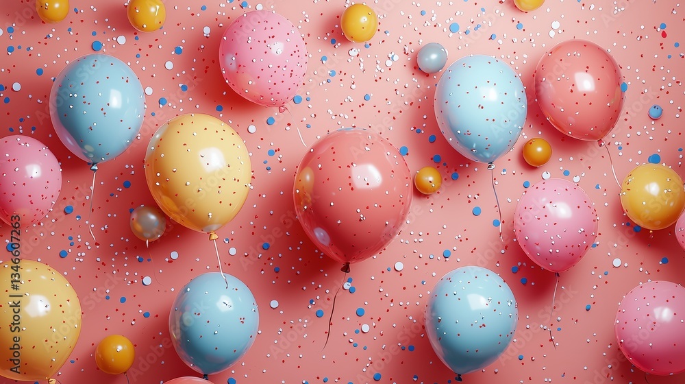 A vibrant array of colorful balloons scattered on a pink background, creating a festive and joyful atmosphere. A vibrant array of colorful balloons scattered on a pink background, creating a festive and joyful atmosphere.