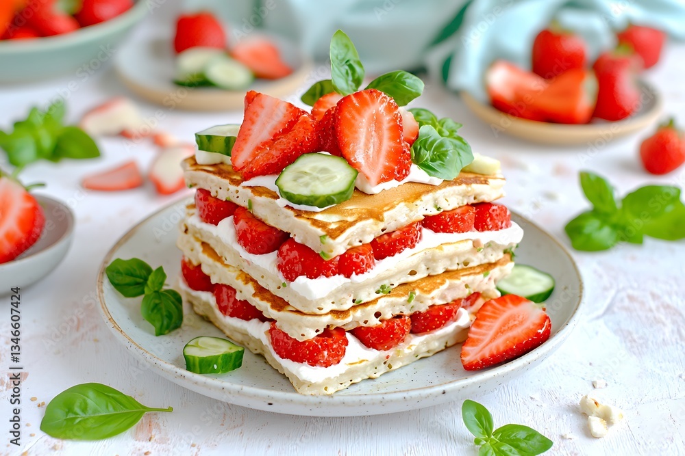 Strawberry Cucumber Pancake Stack.