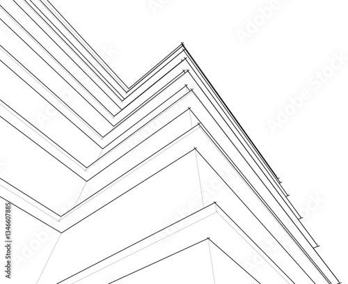 Modern Architectural Linear Wireframe 3d Sketch