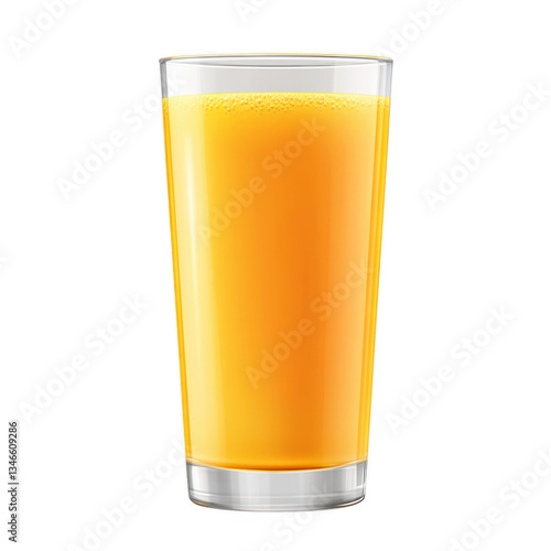 A glass of fresh orange juice on a wooden table with sunlight illuminating the drink