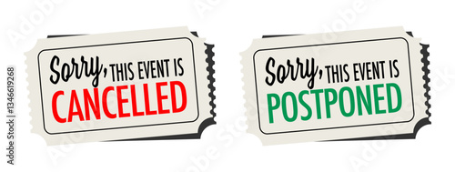 Sorry, this event is cancelled or postponed on ticket (English spelling)