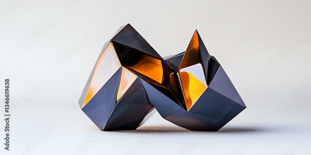 Fototapeta premium Futuristic Geometric Sculpture: Abstract Art Reflecting Light