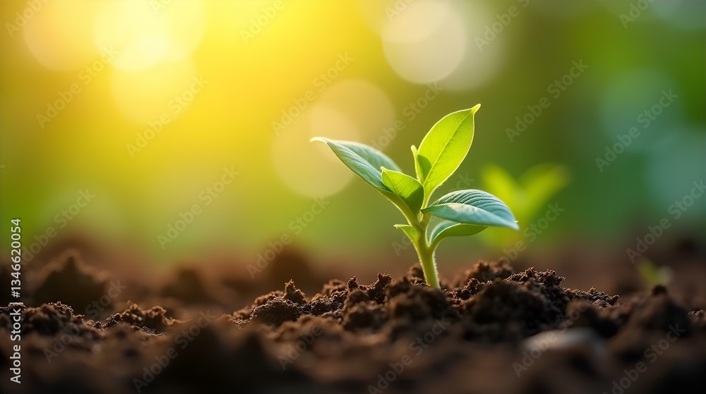 Green Seedling Sprouting Rich Soil Sunlight Bokeh Nature Photo Green Seedling Sprouting Rich Soil Sunlight Bokeh Nature Photo