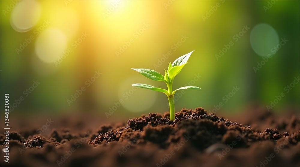 Golden Sunlight on New Life Seedling Growth in Soil Golden Sunlight on New Life Seedling Growth in Soil
