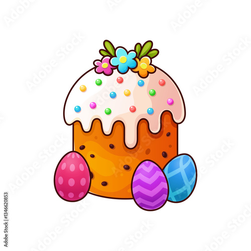 Easter cake with eggs. Easter holiday. Muffin icon. Sweet cupcake. Muffin dessert. Sweet baking. Bakery products. Holiday icon. Cupcake dessert. Cake. Holiday icon. Pastry shop. Pie icon. Food. Baking