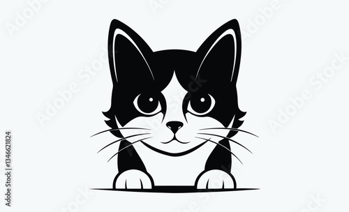Black cat peeking, curious cat silhouette, pet vector illustration