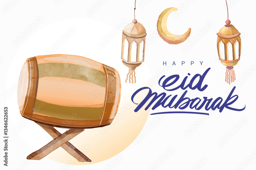 Hand drawn Watercolor Ramadan Kareem greeting Card Illustration, ramadan kareem cartoon vector for Islamic festival for banner, poster, background.