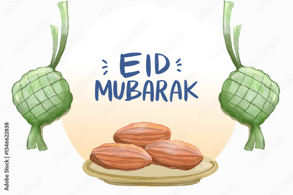 Hand drawn Watercolor Ramadan Kareem greeting Card Illustration, ramadan kareem cartoon vector for Islamic festival for banner, poster, background.
