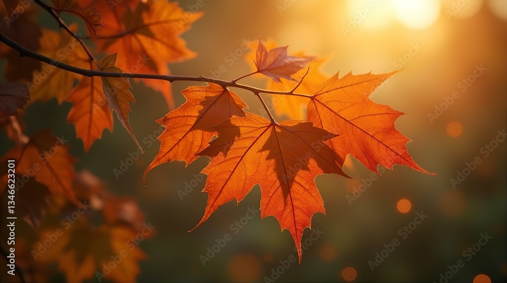 Warm Golden Sunlight on Autumn Maple Leaves - Fall Foliage Nature Warm Golden Sunlight on Autumn Maple Leaves - Fall Foliage Nature