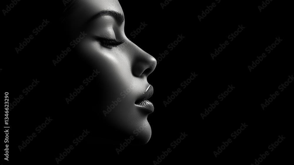 Silhouette of a face in shadow concept studio environment artistic portrait close-up viewpoint Silhouette of a face in shadow concept studio environment artistic portrait close-up viewpoint