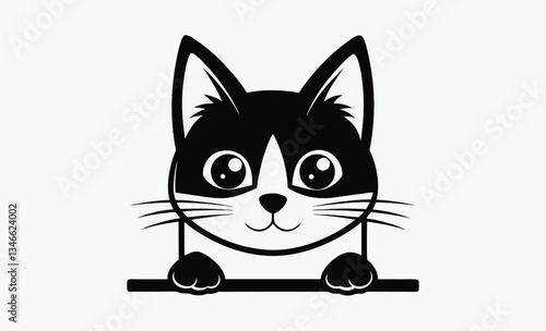 Black cat peeking, curious cat silhouette, pet vector illustration
