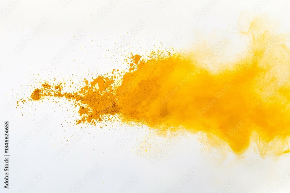 Turmeric powder is scattered on a pristine white backdrop, highlighting its vibrant gold hue and fine texture, ideal for culinary and wellness applications. Turmeric powder is scattered on a pristine white backdrop, highlighting its vibrant gold hue and fine texture, ideal for culinary and wellness applications.