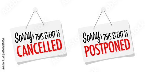 Sorry, this event is canceled or postponed on hanging door sign (English spelling)