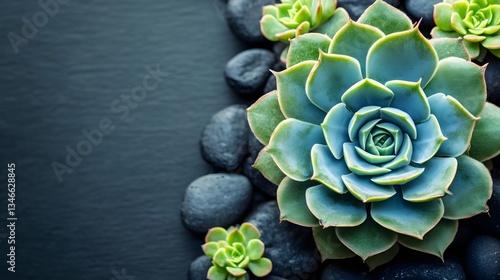 Stunning Succulents on Dark Stones- Botanical Photography