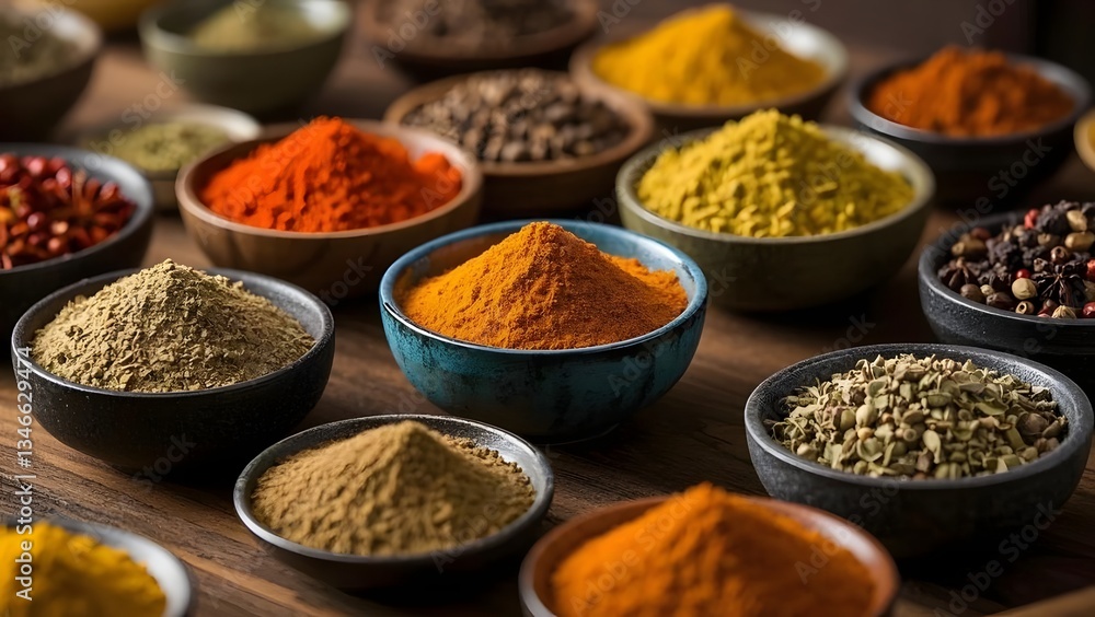Bowls of assorted spices in a marketplace Bowls of assorted spices in a marketplace