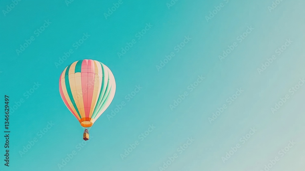 Obraz premium Colorful hot air balloon soaring in a clear blue sky.