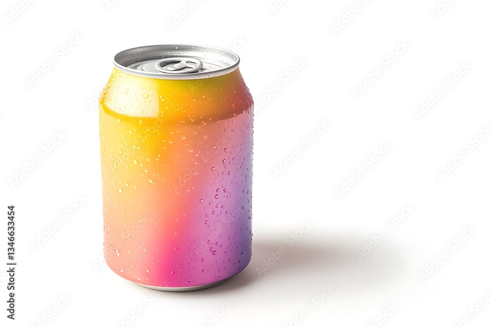 Vibrant Rainbow-Colored Can with Water Droplets isolated on white background Vibrant Rainbow-Colored Can with Water Droplets isolated on white background