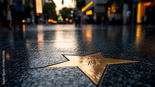 Hollywood Starry Night Pavement with City Lights and Reflections