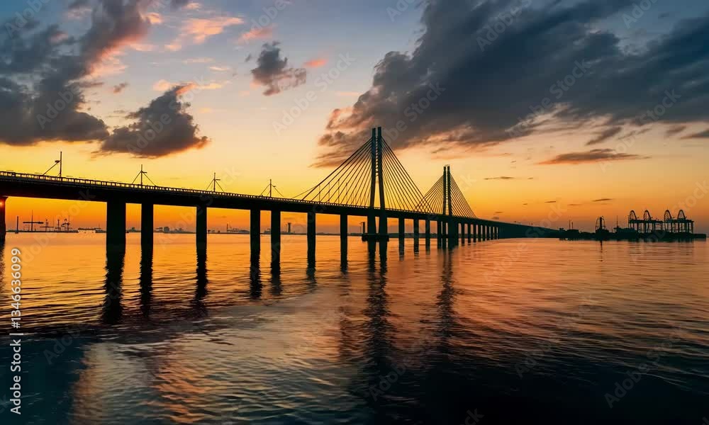 The beautiful Öresund Bridge connecting Malmö in Sweden to Copenhagen in Denmark, realistic, very detailed The beautiful Öresund Bridge connecting Malmö in Sweden to Copenhagen in Denmark, realistic, very detailed