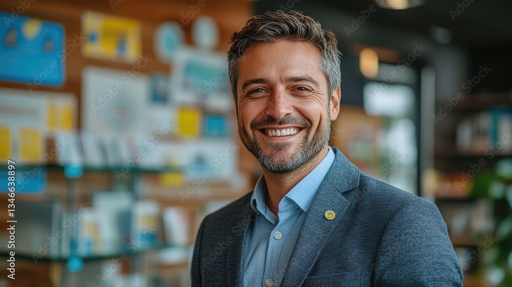 Smiling businessman office portrait, shelves background Smiling businessman office portrait, shelves background