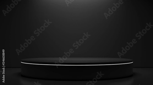 Podium black dark smoke background product platform abstract stage texture fog spotlight. Dark black floor podium dramatic empty night room table concrete wall scene place display studio smoky dust	