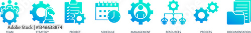 Work Flow web icon vector illustration concept with icon of team, strategy, project, schedule, management, resources, process and documentation   
 