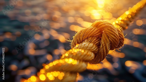 Ultra-fine detail of a balloon's nylon string knot, captured with a 100mm macro lens showcasing fiber texture, enhanced by golden hour backlight with rim glow