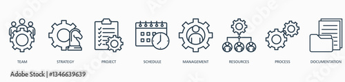 Work Flow web icon vector illustration concept with icon of team, strategy, project, schedule, management, resources, process and documentation   
 