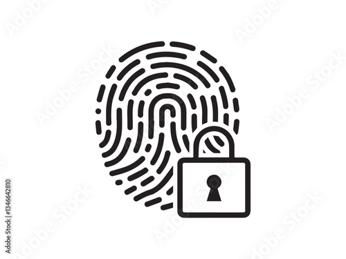 Fingerprint data protection vector illustration. Scan biometric data, security hardware lock, encoding, decoding data, identification system concept. Simple vector icon isolated on white background