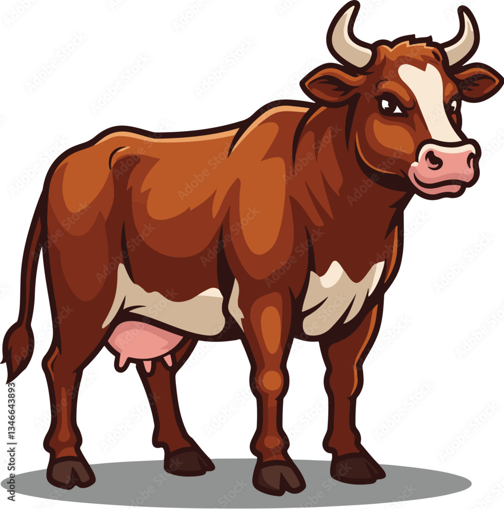 Fototapeta premium Cartoon Brown Cow with White Markings