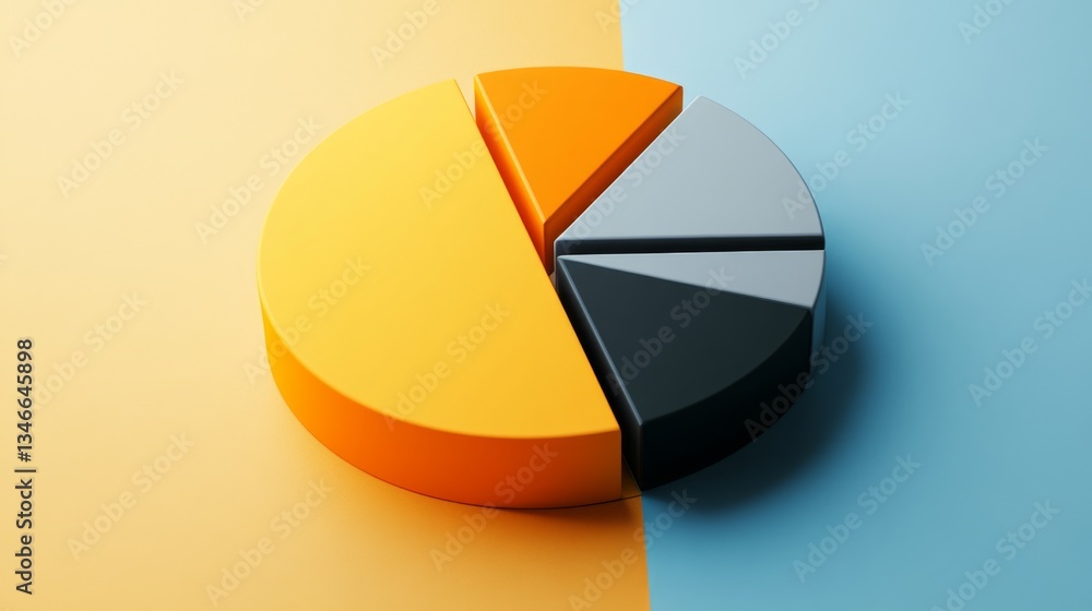 Obraz premium A D pie chart with interactive hover effects, each segment popping up slightly when focused on, perfect for dynamic data visualization.