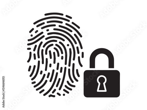 Fingerprint data protection vector illustration. Scan biometric data, security hardware lock, encoding, decoding data, identification system concept. Simple vector icon isolated on white background