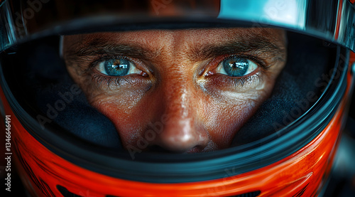 Focused Racing Driver In Helmet