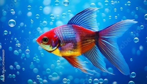 Poisson Rouge Élégant dans l'Eau Bleue