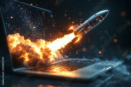 Wallpaper Mural Laptop Screen Rocket Launch Digital Startup Innovation Technology Concept Torontodigital.ca