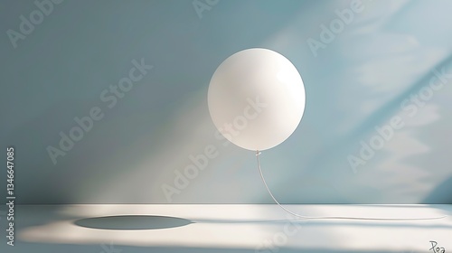Minimalist close-up of a single white balloon's translucent equator line, with a soft shadow gradient on a matte paper background, embodying the Scandinavian aesthetic