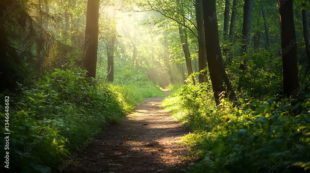 Obraz premium Lush Lush Forest View Sunlight Vibrant Path Soft Greenery