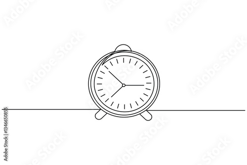 Clock continuous one line drawing and minimalist style isolate outline vector icon