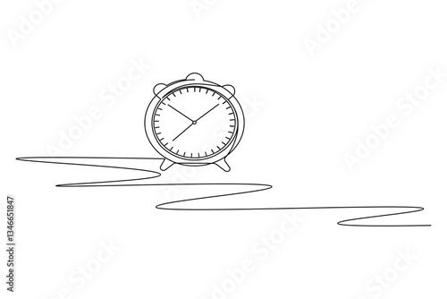 Clock continuous one line drawing and minimalist style isolate outline vector icon