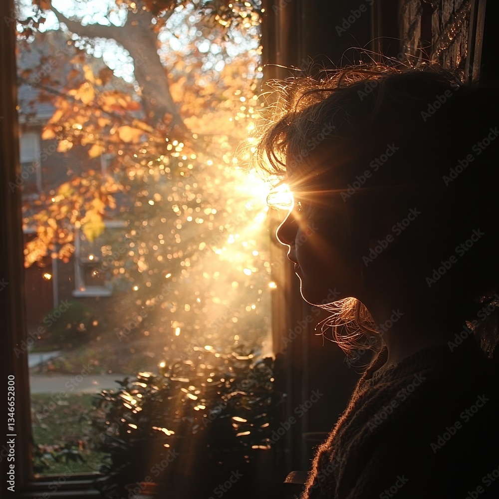 Fototapeta premium A silhouette of children, their faces turned towards the sun, playing in the golden light of an afternoon. 