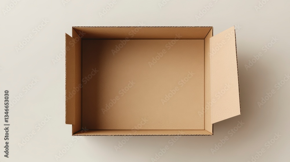 Fototapeta premium Empty Cardboard Box Mockup, Blank Packaging, Top View