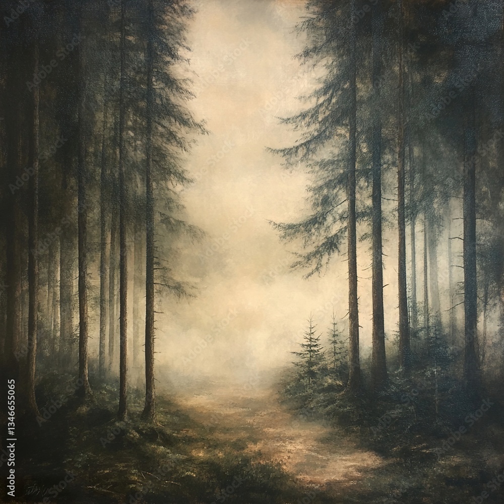 Obraz premium An enchanting capture of foggy cedar forest with a mysterious like never seen before.