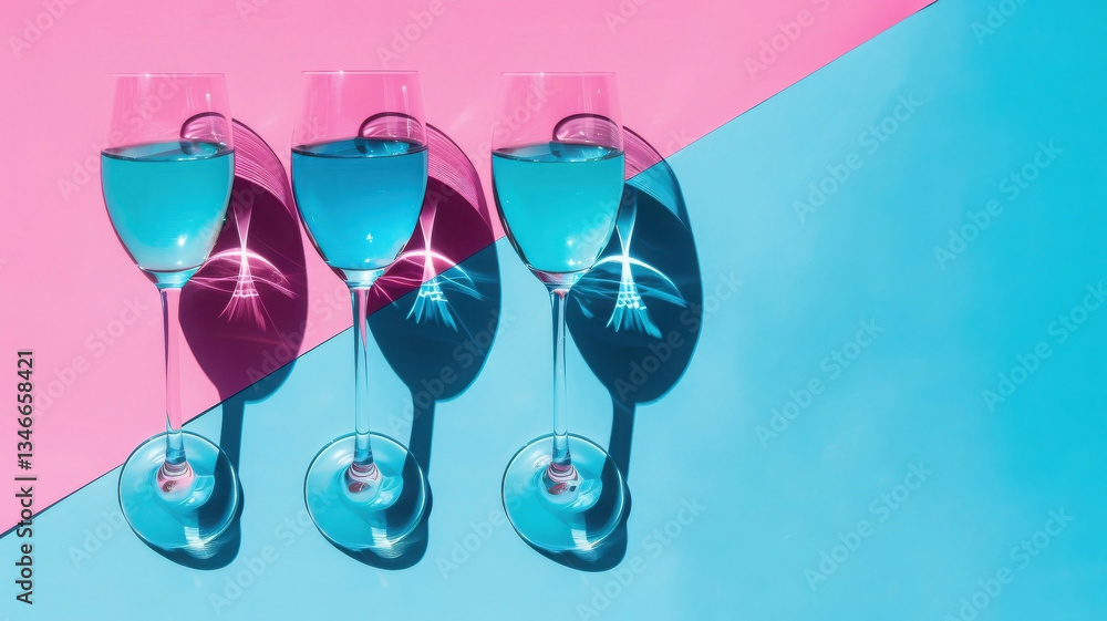 Modern abstract still life with wine glasses and reflections
