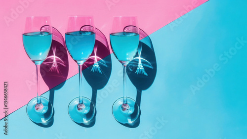 Modern abstract still life with wine glasses and reflections