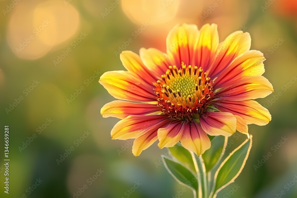 Vibrant orange and yellow flower in soft-focus garden setting. Vibrant orange and yellow flower in soft-focus garden setting.