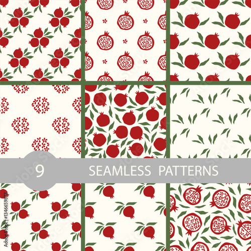 Vector pattern with sweet fruit pomegranate