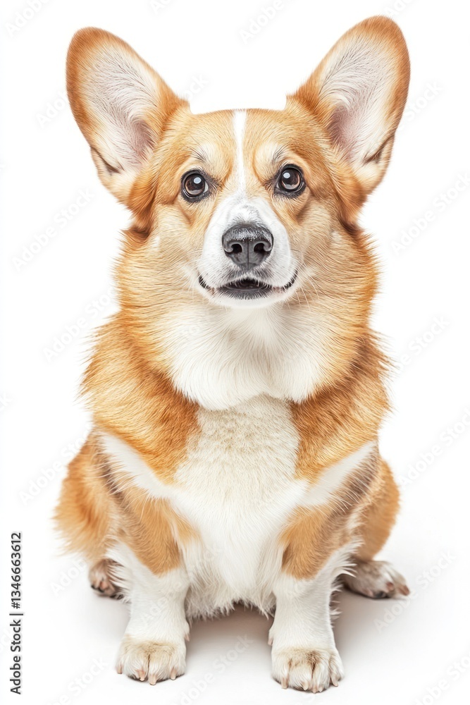 Corgi dog sits facing forward with white background for use in pet related designs Corgi dog sits facing forward with white background for use in pet related designs